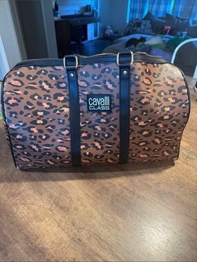 Roberto Cavalli Class Leopard Print Weekender Duffel Bag No Strap Y2K